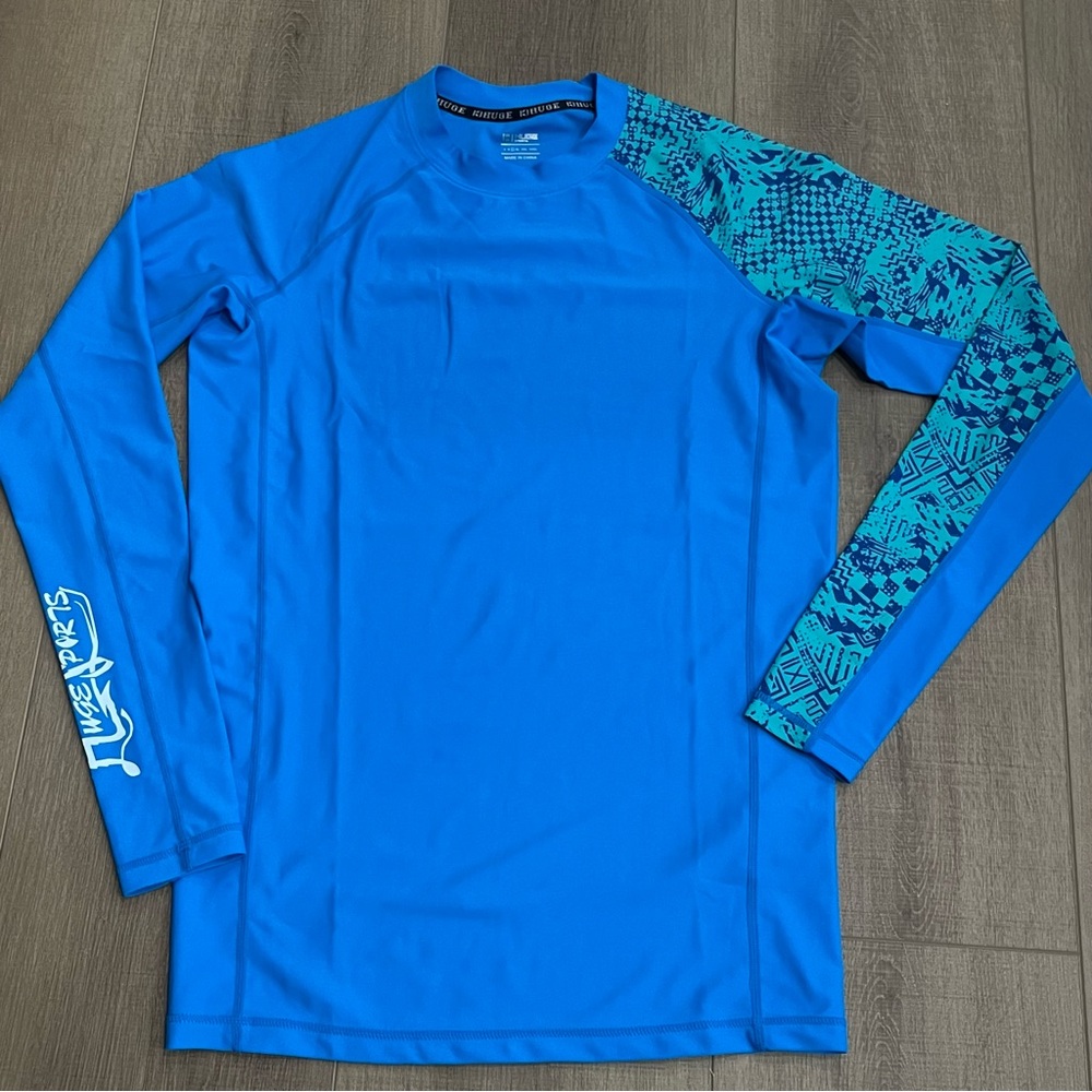 Huge Sports Men Large Splice UV Sun Protection‎ UPF 50+ Skins Rash Guard LS Blue - Picture 2 of 9